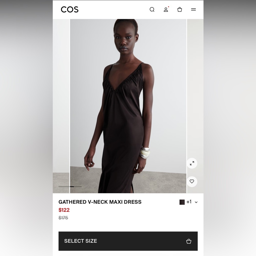 Cos gathered v neck maxi dress in dark brown